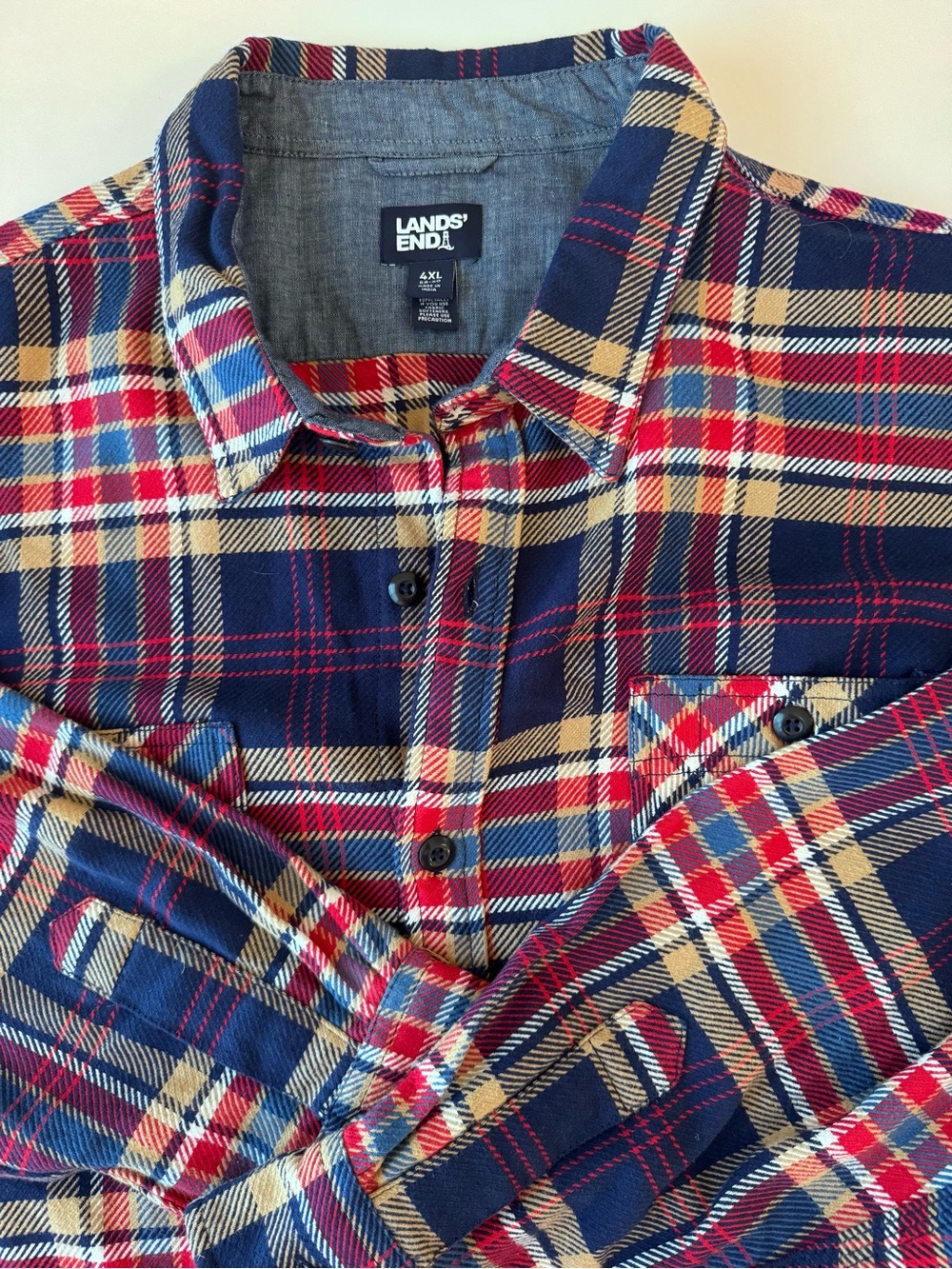 Lands' End 4XL Men’s Navy Red Plaid Flannel Shacket Shirt